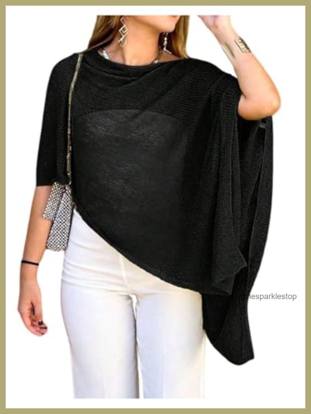 Women's Sheer Shawl Poncho Top Lightweight Knit Asymmetrical Cape Sweater